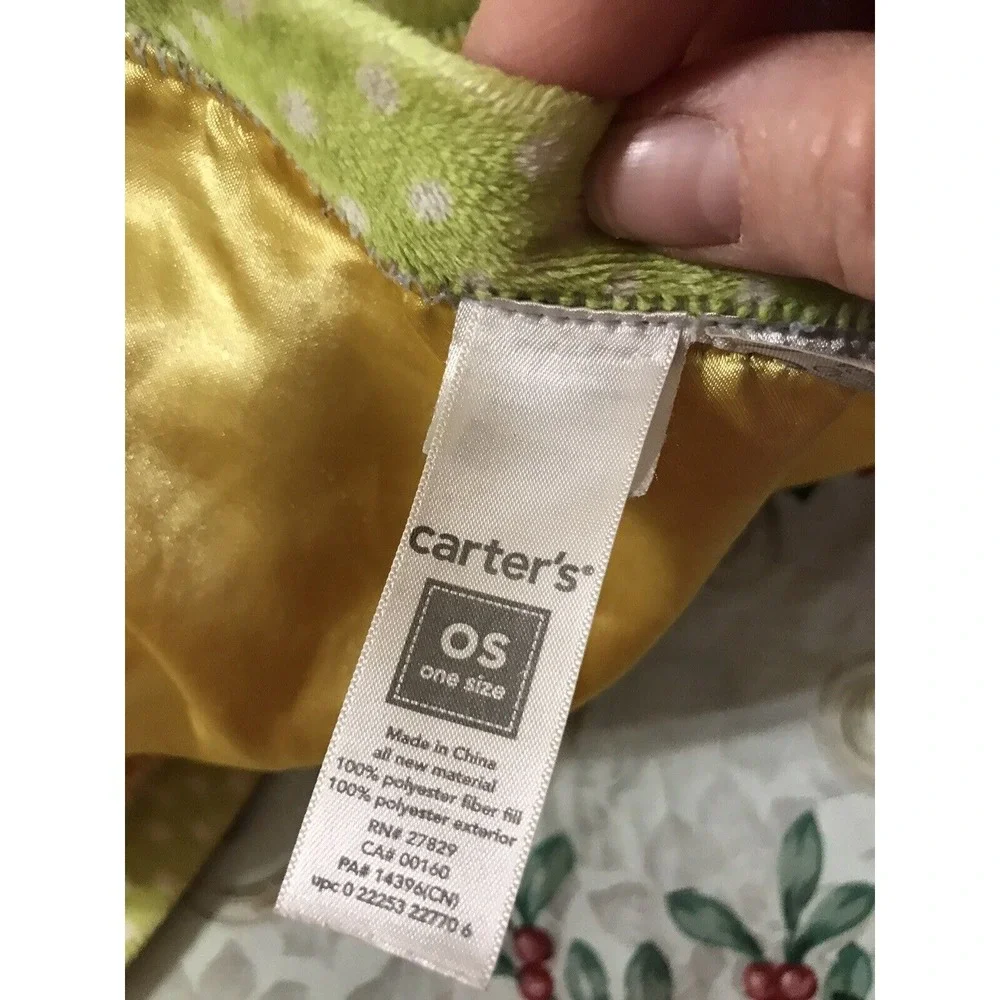 Carters Frog Security Blanket Lovey I Love Hugs Dots Yellow Green Satin Unisex